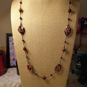 Premier Designs Tortoiseshell and Black Beaded Necklace